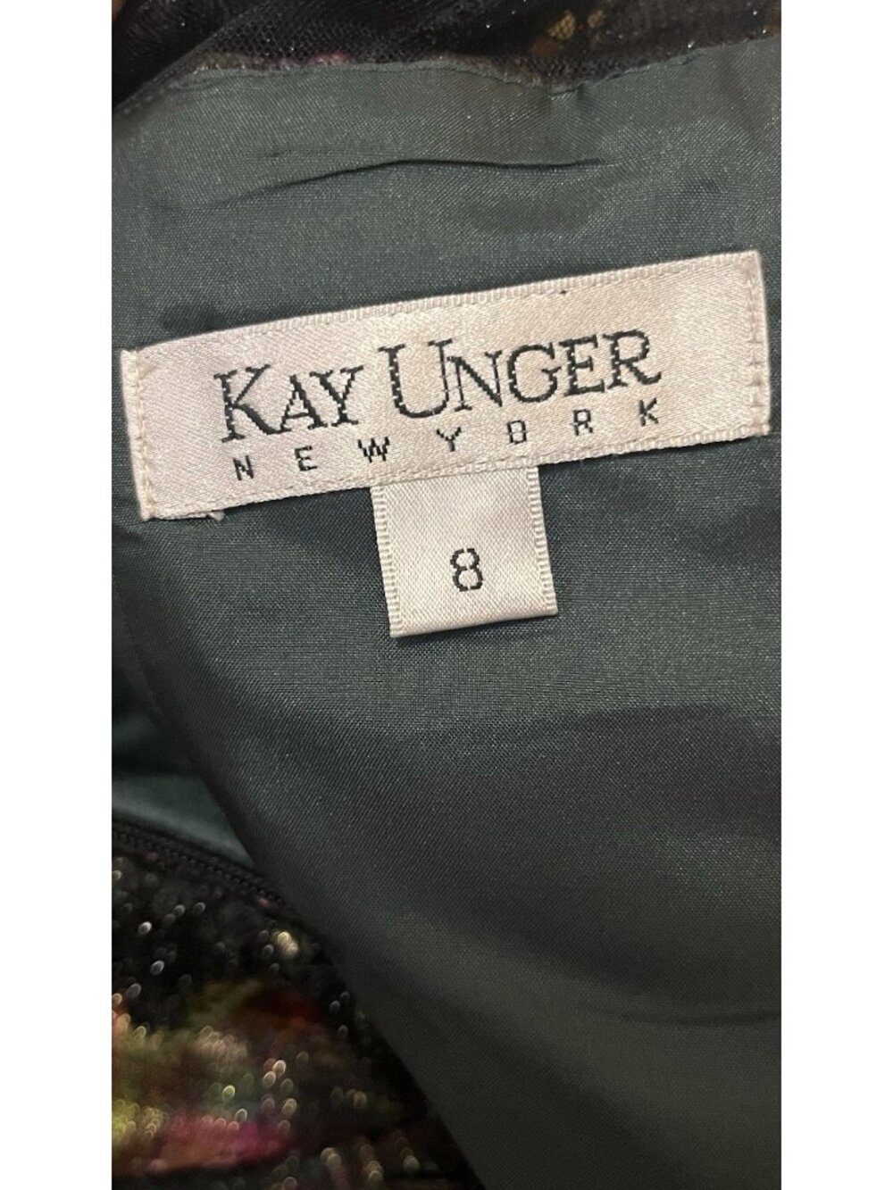 Kay Unger New York Sz 8 Black Dress Sleeveless Lace Derby Jacquard Metallic - Picture 9 of 11